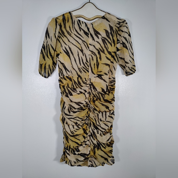 Asos Ruched Tiger Print Dress Size 8 - Picture 2 of 6